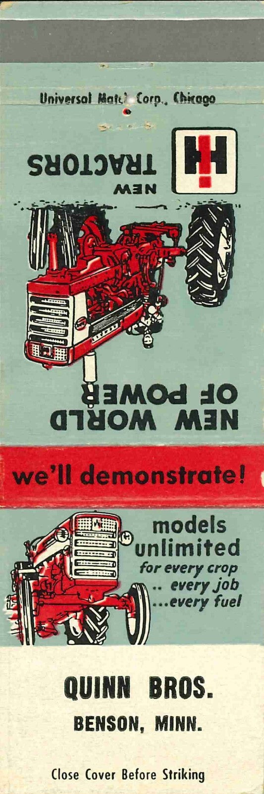 Matchbook Cover IH Farmall 560 340 Tractors Quinn Bros Benson Minnesota