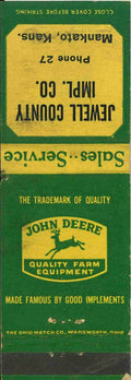 John Deere Matchbook Cover Jewell County Imp Mankato Kans