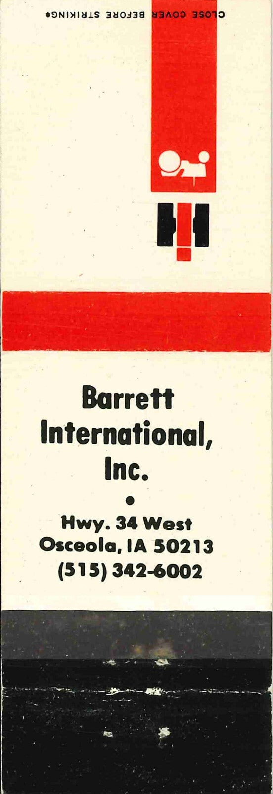 Matchbook Cover International Harvester Barrett International Inc Osceola Iowa