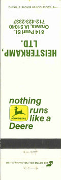 John Deere Matchbook Cover 2 Leg Heisterkamp Ltd Onawa IA
