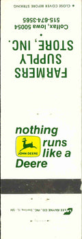 John Deere Matchbook Cover 2 Leg Farmers Supply Store Caolfax IA