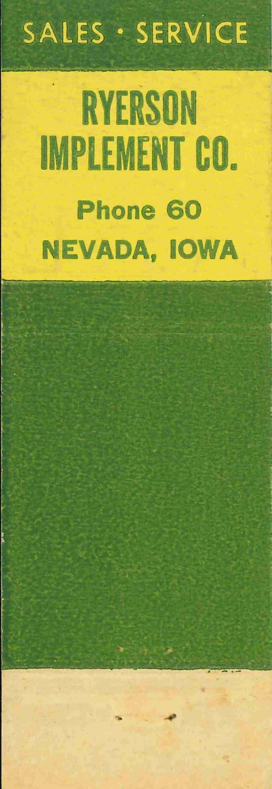 John Deere Matchbook Cover 4 Leg Ryerson Imp Co Nevada IA