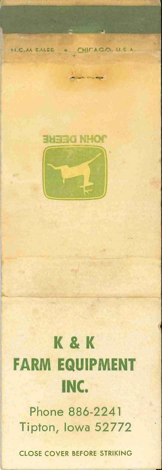 John Deere Matchbook Cover K K Equipment Tipton Iowa