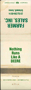 John Deere Matchbook Cover Farmer Sales Inc Grinnell IA