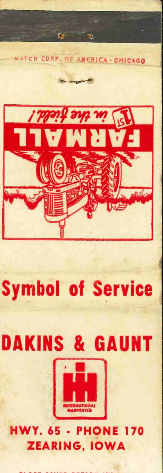 Matchbook Cover Farmall Dakins Gaunt Zearing Iowa