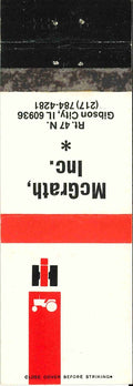 Matchbook Cover International Harvester McGrath Inc Gibson City Ilinois