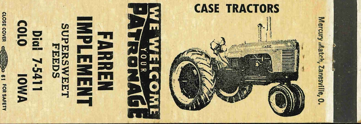 Matchbook Cover J I Case 400 Graphic Farren Implement Colo Iowa