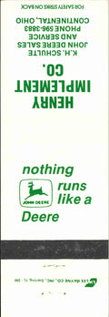 John Deere Matchbook Cover Henry Implement Co Continental OH