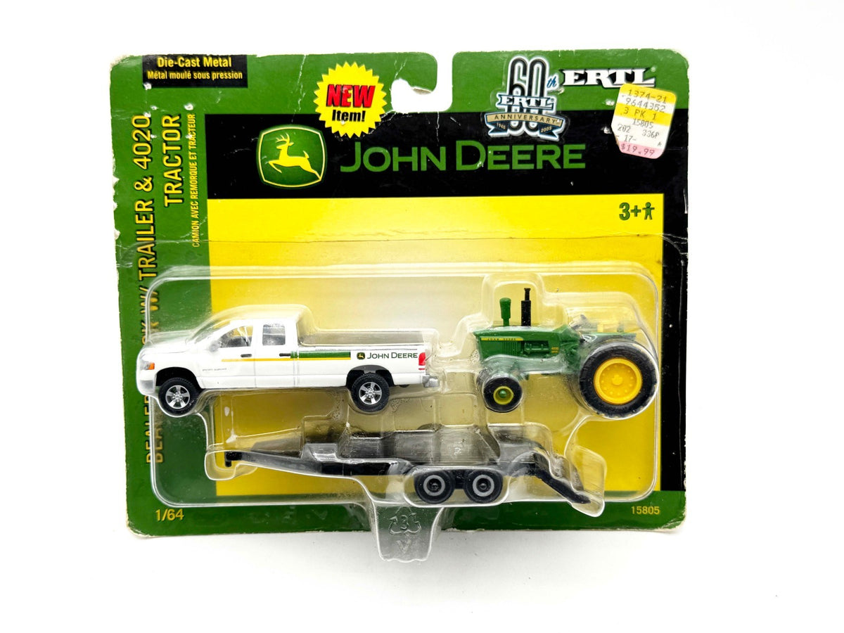 1/64 John Deere Dodge Dealer Truck With Trailer & 4020 Tractor