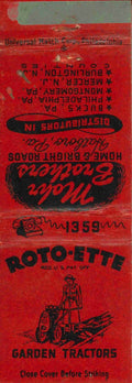 Matchbook Cover Roto Ette Garden Tractors Mohr Brothers Hatboro PA