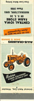 Matchbook Cover Allis Chalmers Central Iowa Farm Store Marshalltown Iowa
