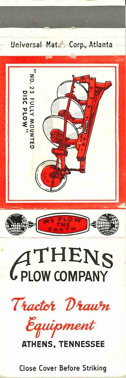 Matchbook Cover Athens Plow Co Athens Tennessee