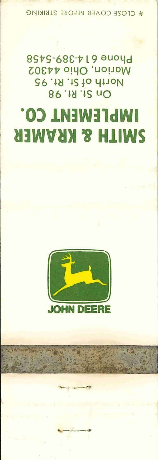 John Deere Matchbook Cover Smith Kramer Imp C Marion OH