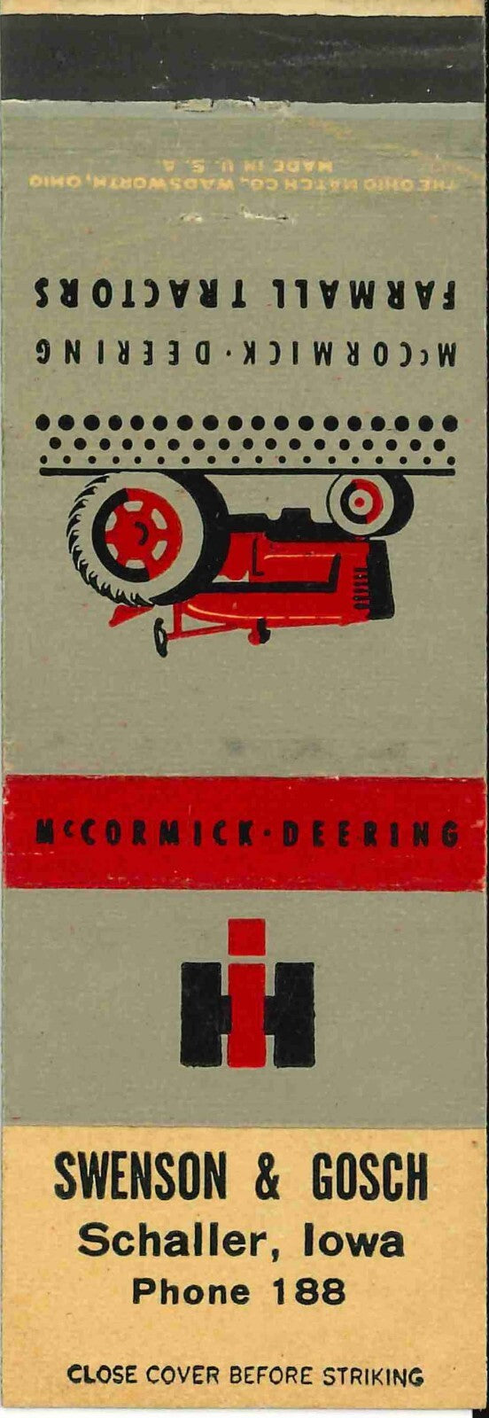 Matchbook Cover Farmall IH Swenson Gosch Schaller Iowa