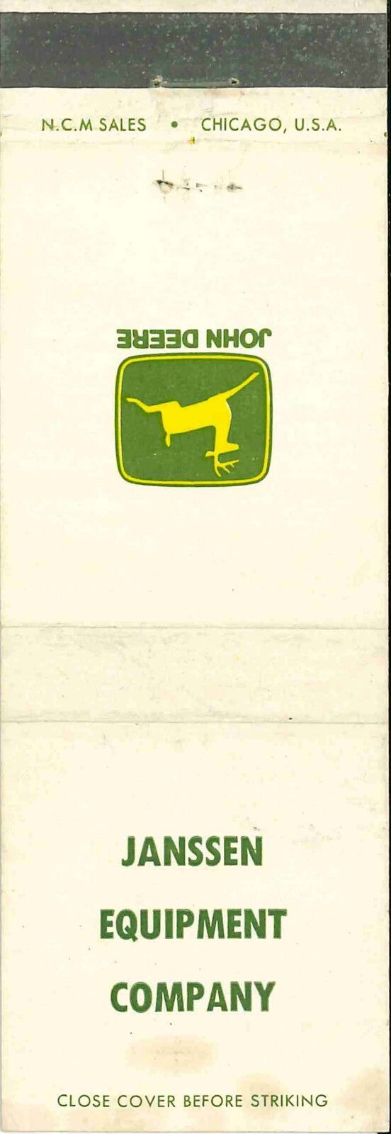 John Deere Matchbook Cover 2 Leg Janssen Equip CO
