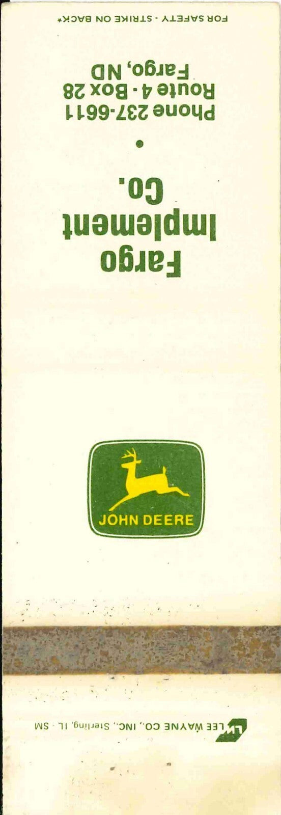 John Deere Matchbook Cover Fargo Imp Co Fargo ND