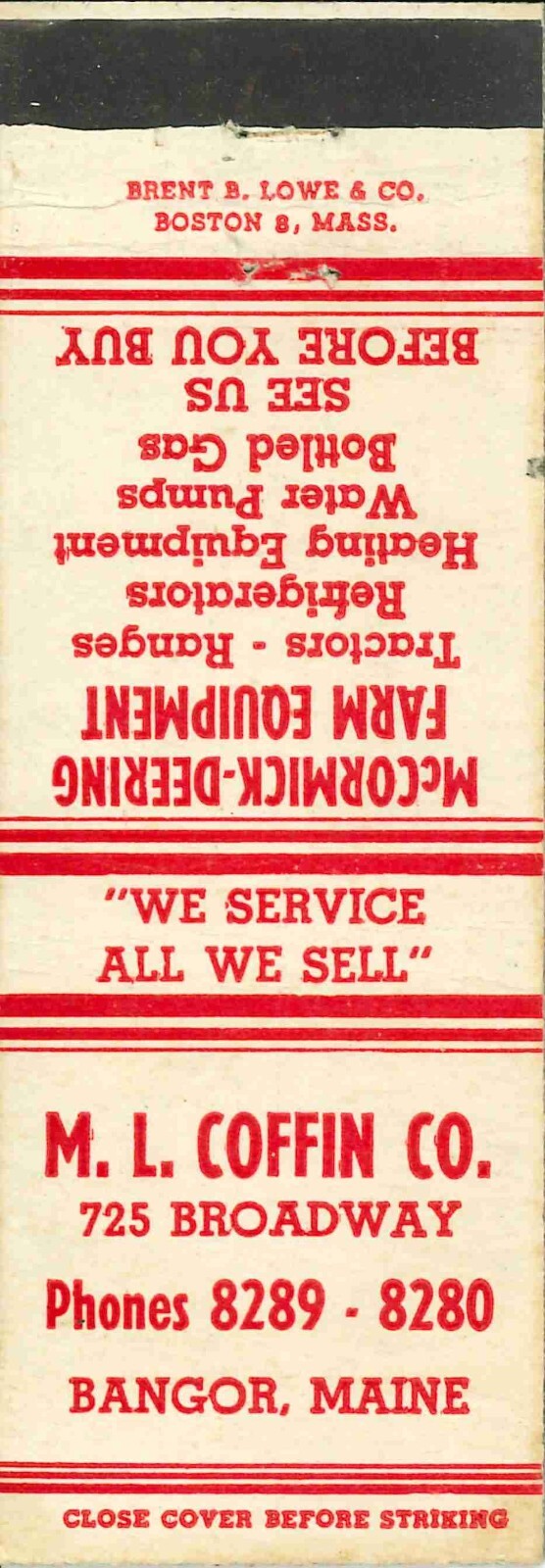 Matchbook Cover McCormick Deering Tractors M L Coffin Co Bangor Maine