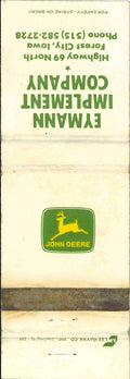 John Deere Matchbook Cover 2 Leg Eymann Implement Co Forest City IA