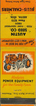 Matchbook Cover Allis Chalmers C Tractor Austin Seed Co Austin Minnesota