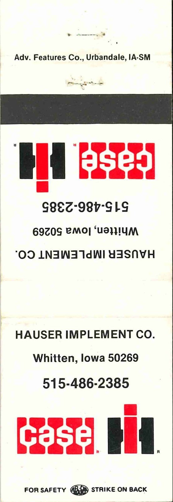 Matchbook Cover Case IH Hauser Imp Co Whitten Iowa