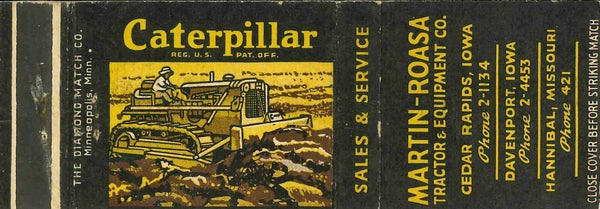 Matchbook Cover Caterpillar Dozer Martin Roasa Iowa and Missouri