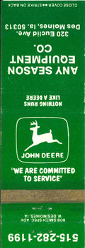 John Deere Matchbook Cover Any Season Equipment Des Moines IA