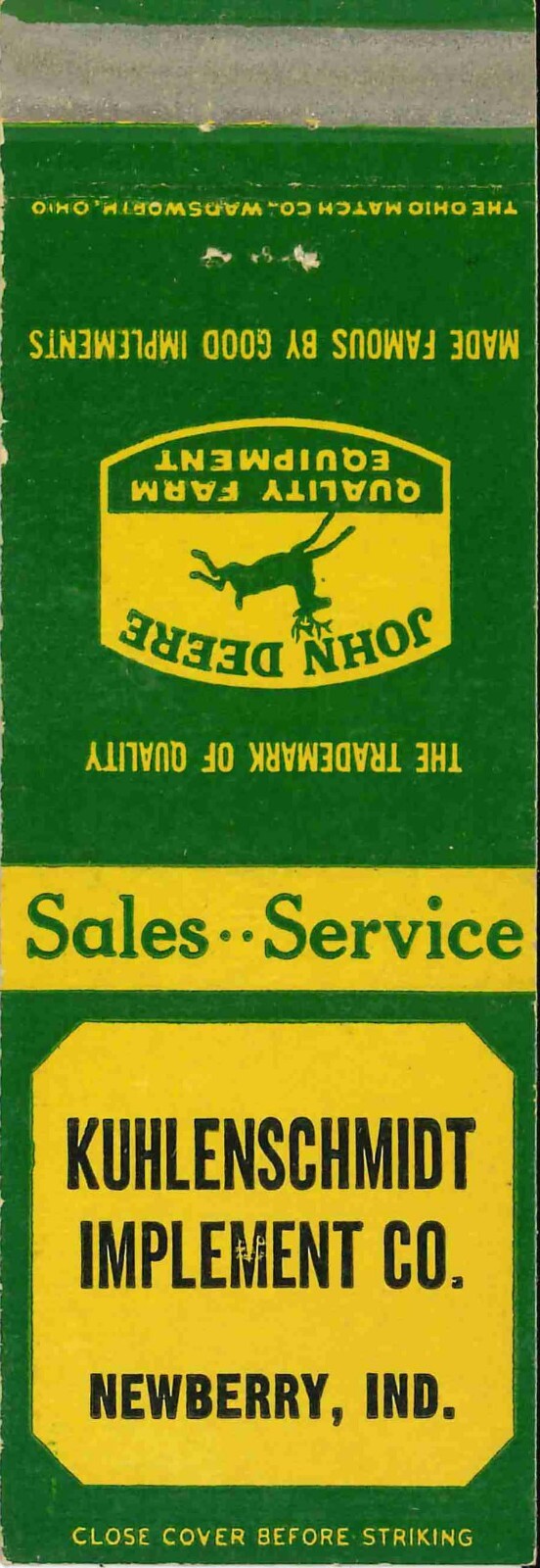 John Deere Matchbook Cover Kuhlenschmidt Imp Co Newberry IND
