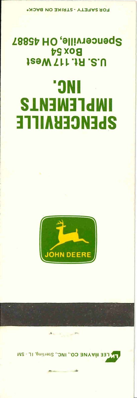 John Deere Matchbook Cover 2 Leg Spencerville Imp Spencerville OH