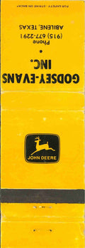 John Deere Matchbook Cover Godsey Evans Abilene TX