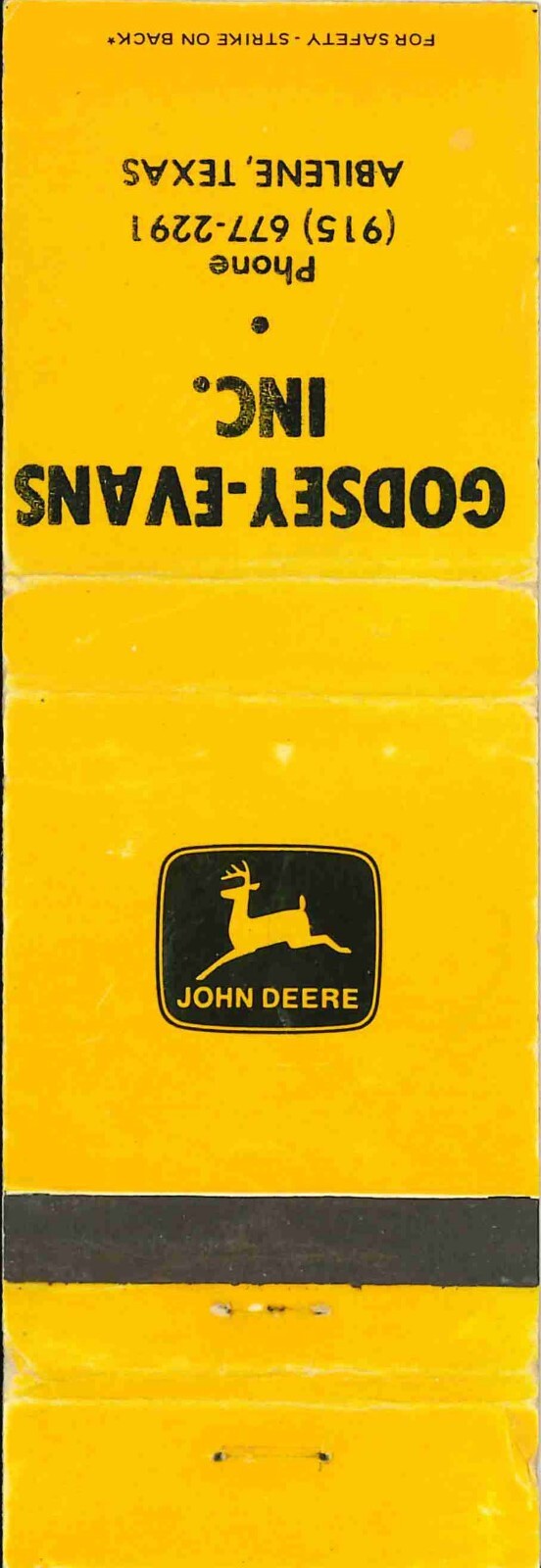 John Deere Matchbook Cover Godsey Evans Abilene TX