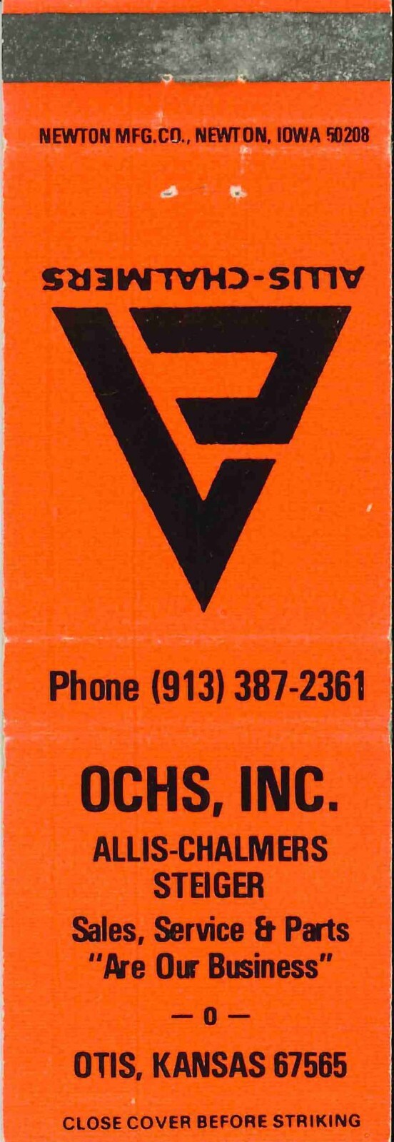 Matchbook Cover Allis Chalmers Steiger Ochs Inc Otis Kansas