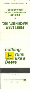 John Deere Matchbook Cover 2 Leg Perry Farm Machinery Peteresburg TX