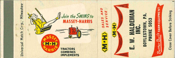 Matchbook Cover Massey Harris Tractors E W Haldeman Doylestown Pennsylvania