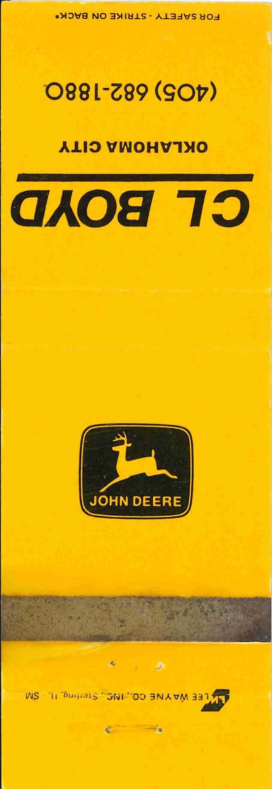 John Deere Matchbook Cover CL Boyd Oklahoma City