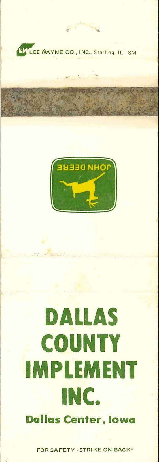 John Deere Matchbook Cover 2 Leg Dallas County Implement Dallas Center IA