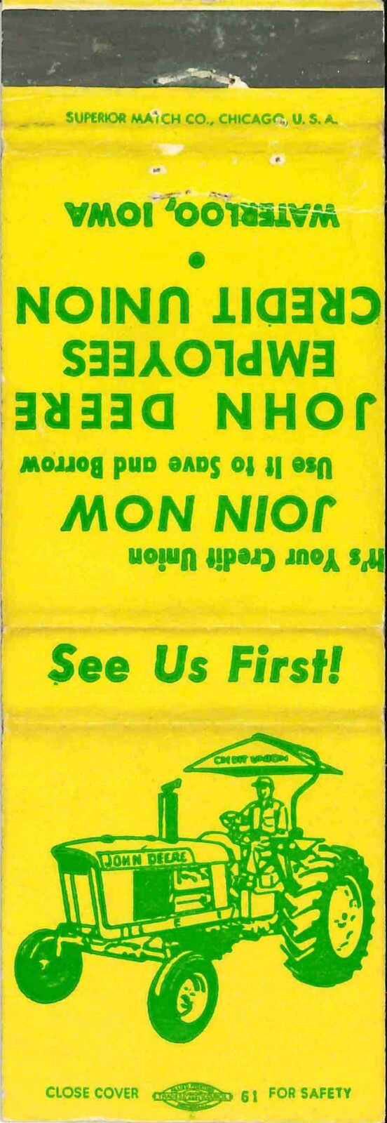 John Deere Matchbook Cover Employee Credit Union w/ 3020 Graphics