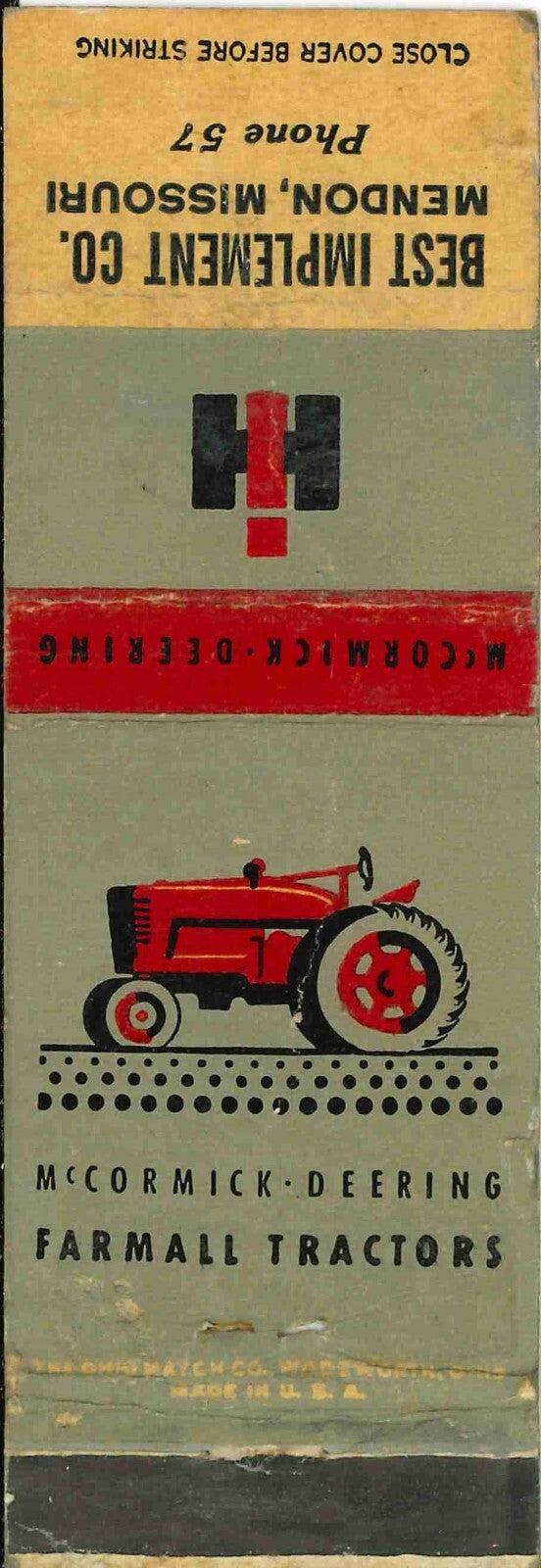 Matchbook Cover Farmall IH Best Imp Co Mendon Missouri 