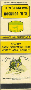 John Deere Matchbook Cover A w/ Mower R N Johnson Walpole New Hampshire