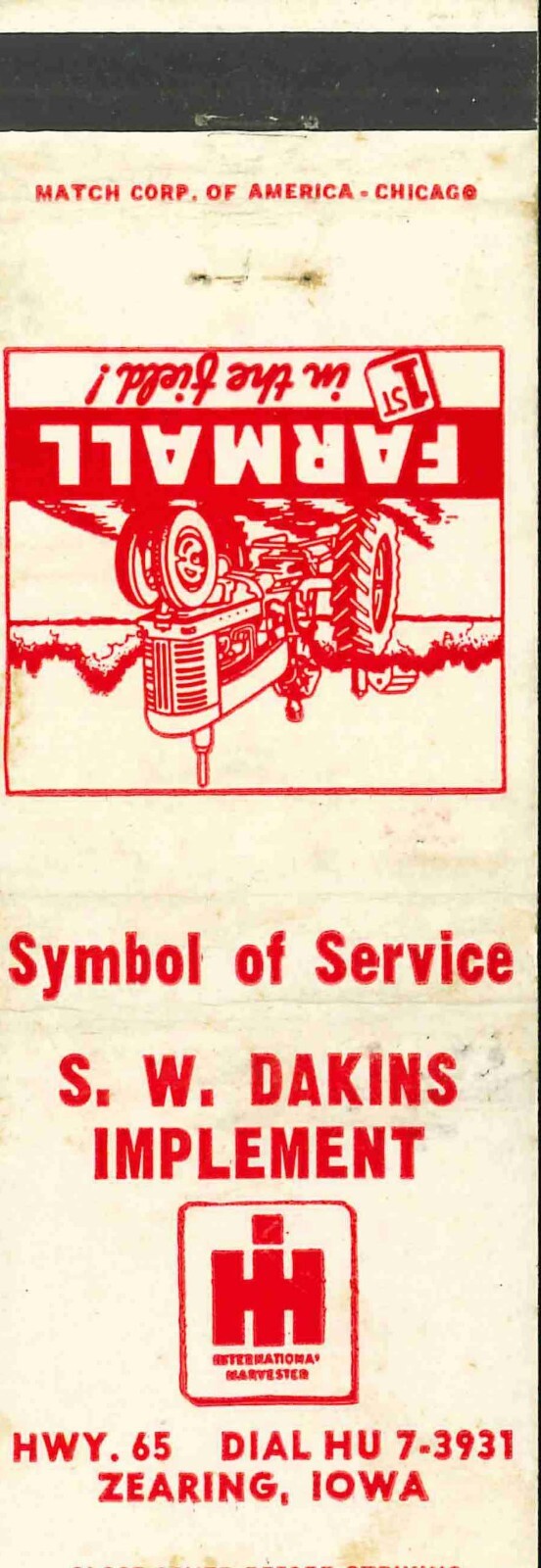 Matchbook Cover Farmall S W Dakins Zearing Iowa