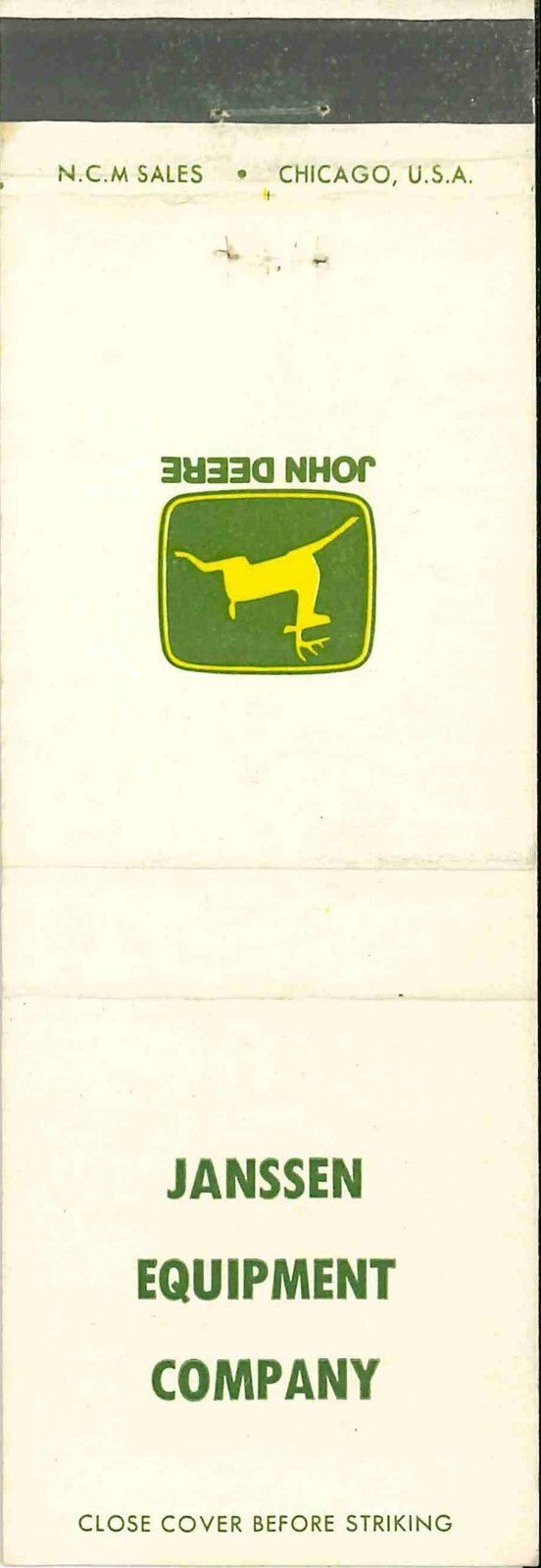 John Deere Matchbook Cover 2 Leg Janssen Equip CO