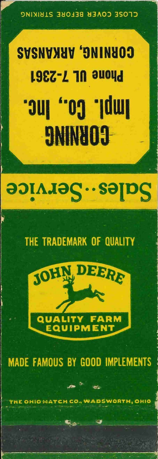 John Deere Matchbook Cover Corning Imp Corning Ark