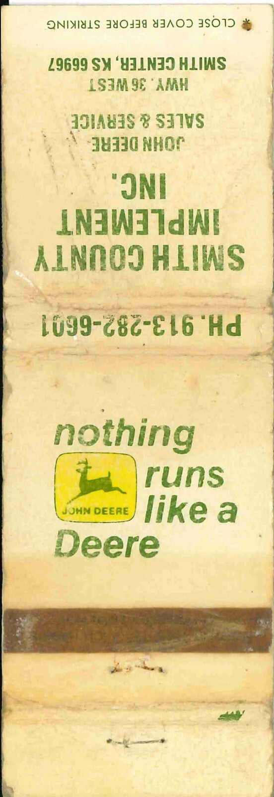 John Deere Matchbook Cover 2 Leg Smith County Imp Smith Center KS