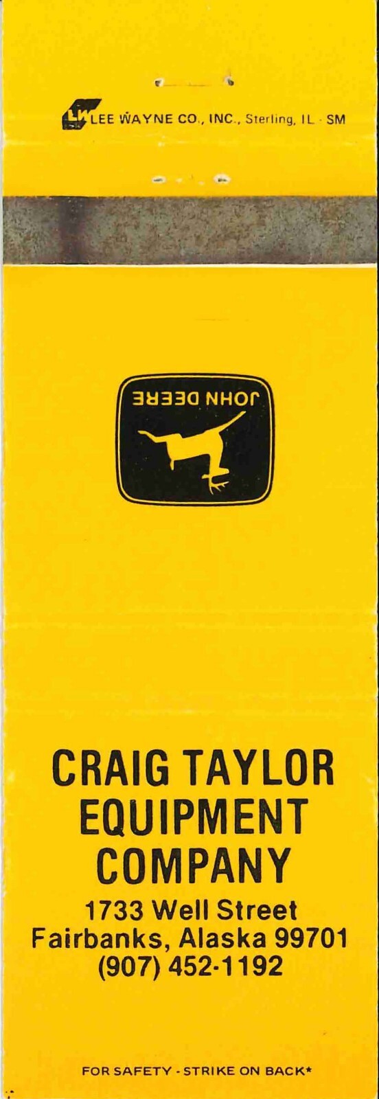 John Deere Matchbook Cover Craig Taylor Equip Co Faribanks Alaska
