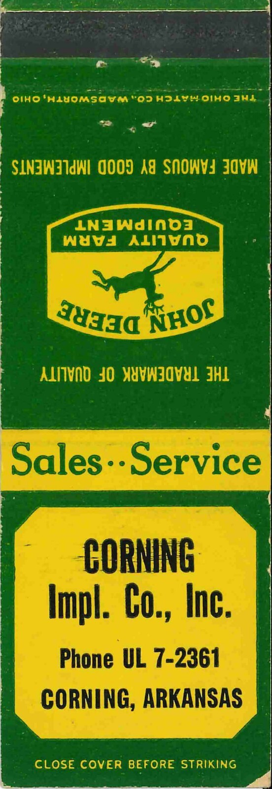 John Deere Matchbook Cover Corning Imp Corning Ark