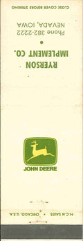 John Deere Matchbook Cover 2 Leg Ryerson Implement Nevada IA