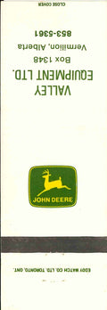 John Deere Matchbook Cover 2 Leg Valley Equipment Vermillion Alberta