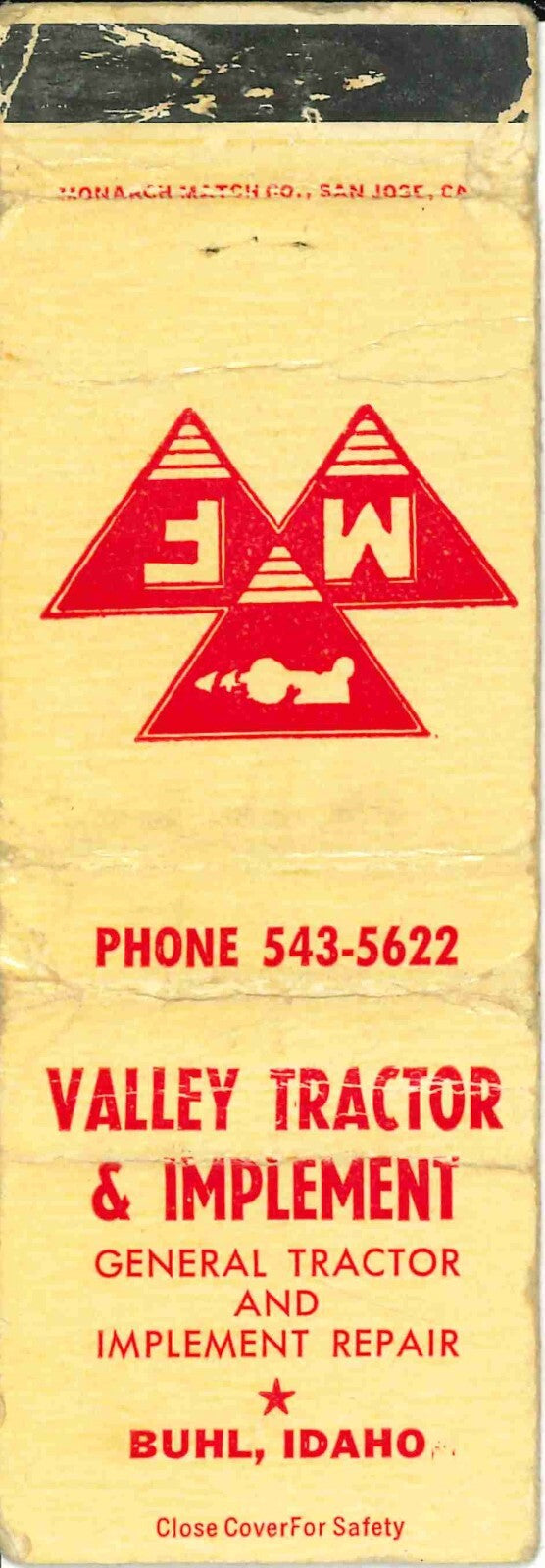 Matchbook Cover Massey Ferguson Valley Tractor Implement Buhl Idaho