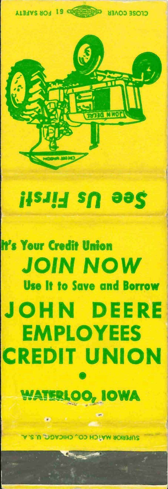 John Deere Matchbook Cover Employee Credit Union w/ 3020 Graphics