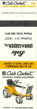 Matchbook Cover Cub Cadet Bobs Lawn and Garden Chatham New York