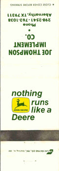 John Deere Matchbook Cover 2 Leg Joe Thompson Imp Abernathy TX